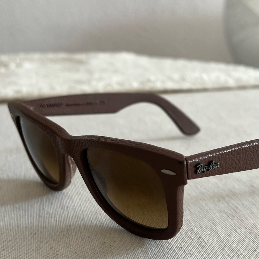 Polarized RAY-BAN Sunglasses Brown Leather Frame Brown Lens